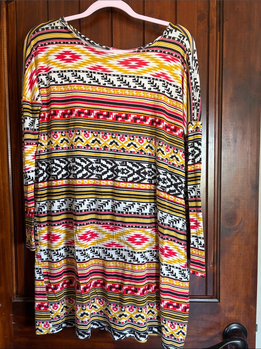 Cherish Red Yellow Black SW Aztec Patterned Tunic